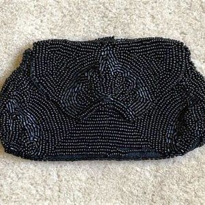 Beautiful Antique Small Soft Micro-Beaded Black Evening Wallet - Handmade 1920s